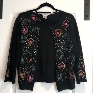Black cardigan with embroidered flowers size XL